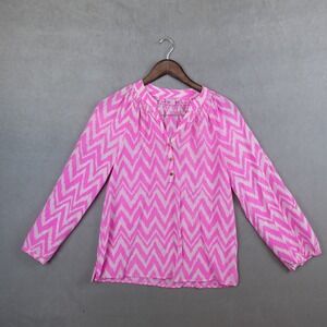 Lilly Pulitzer Moxy Silk Top Show Your Stripes Barbiecore Pink Silk V Neck XS